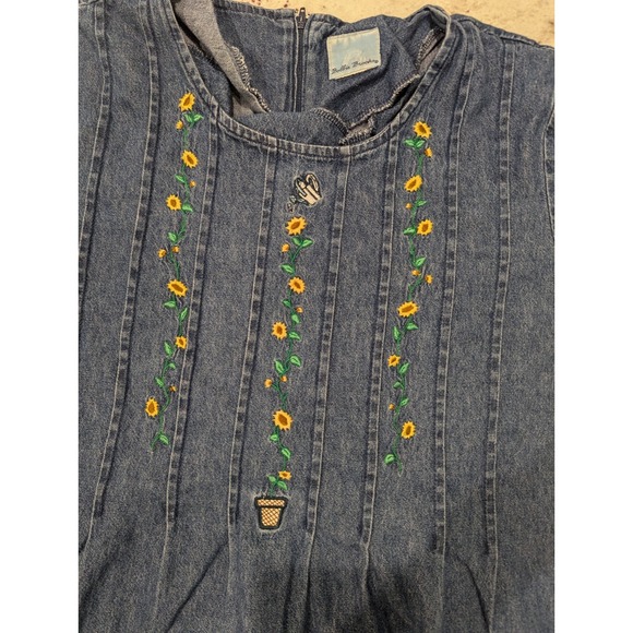 Bobbie‎ Brooks Vtg 90's Sunflower Denim Maxi Dress Cottagecore Hippie Bohemian - Picture 5 of 9